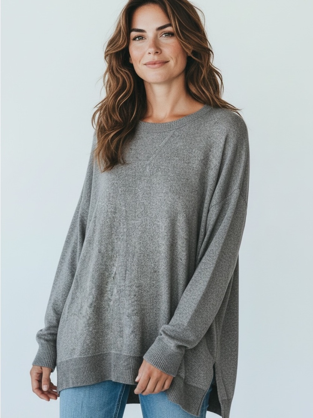 aerie Lightweight Heather Gray Crewneck Sweater